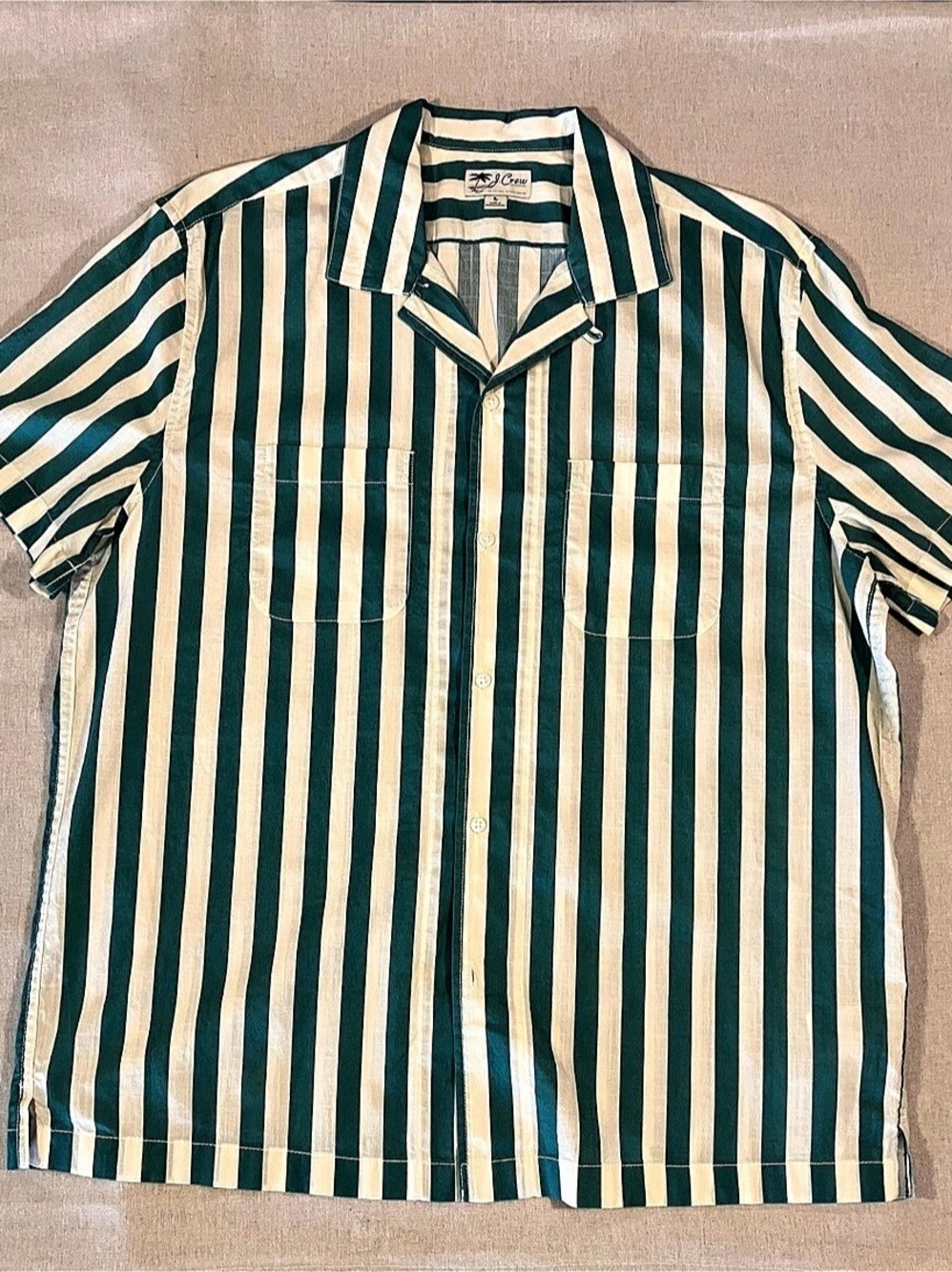 J.Crew Original Sportswear Teal & White Striped Short Sleeve Shirt – Size L